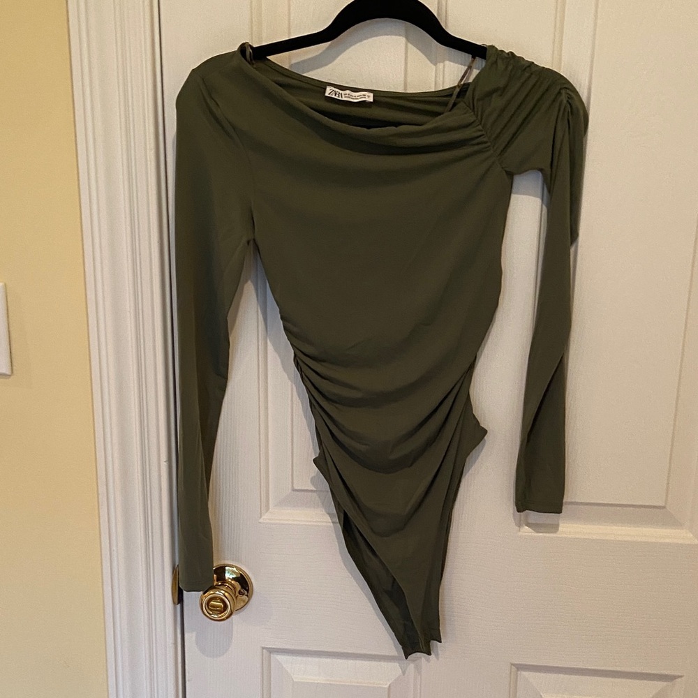 Zara Khaki Long Sleeve Bodysuit